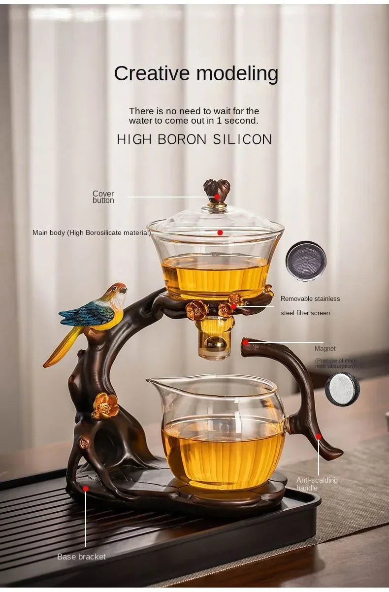 Glass Automatic Tea Set Lazy Tea Maker High End Magnetic Suction Teapot