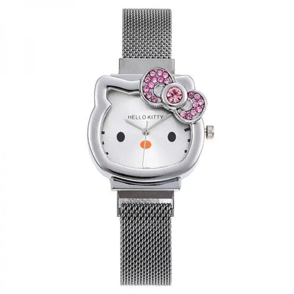 Hello Kitty Cartoon Watch Cute Student Fashion Watch Bow Decoration Quartz Wristwatch Girl Christmas Gift