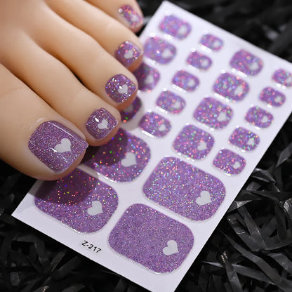 22tips/Sheet Baking Free Daisy Flower Toenail Sticker Full Cover Toe Nail Wraps Glitter Toenail Polish Strips DIY Foot Decals