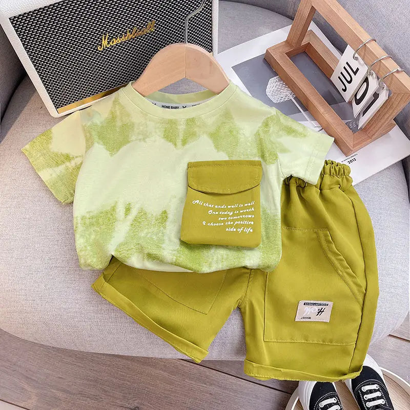 Summer Children Clothes Boys Girls Short-sleeved Striped T-shirt +Shorts 2Pcs Set Babies Fashion Round Neck Outfits Kids Suits