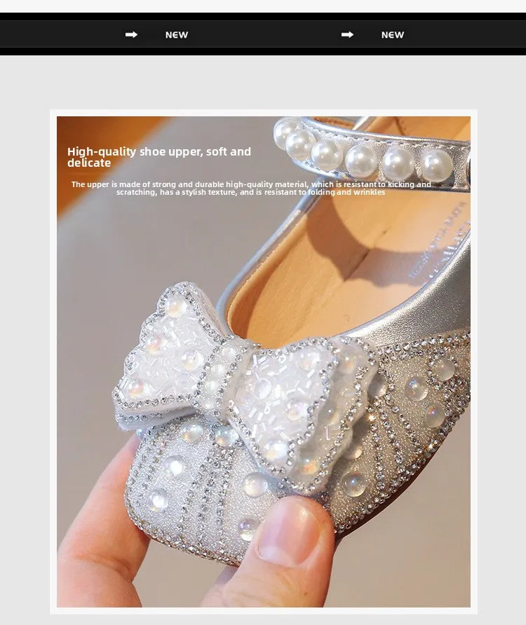 Children's Leather Shoes Bling Sequins Bowknot Princess Shoes for Girls Sweet Chic Kids Causal Wedding Shoes Shallow Versatile