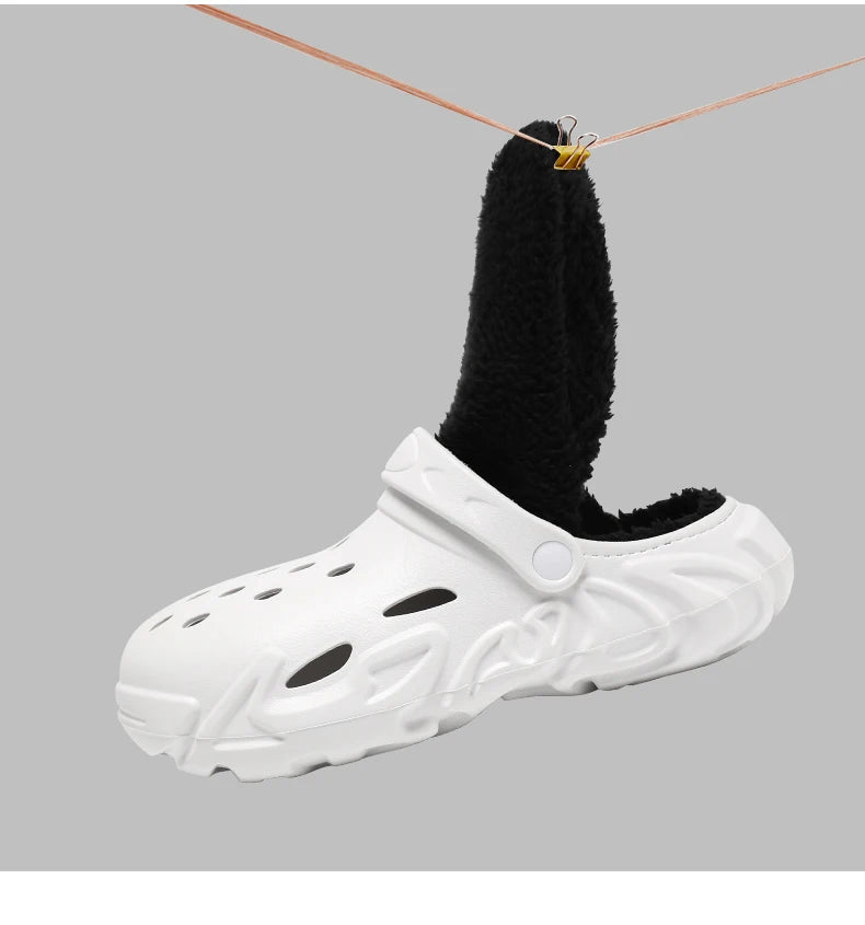 Winter Warm Home Slippers Men Waterproof Fur Clogs Slippers Garden Slippers Fuzzy Plush Slippers Bedroom Shoe For Indoor Outdoor
