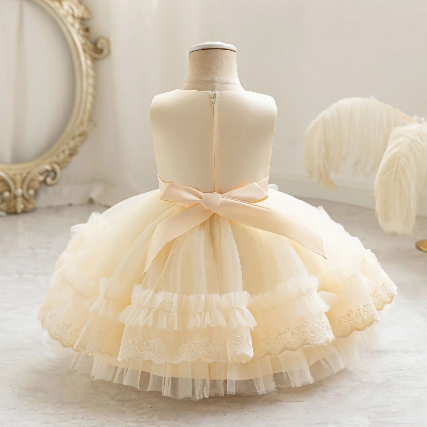 Party Dresses For Girl Formal Prom Wedding Dress Beaded Embroidery Mesh Princess Dress For Infant Baby 1st Birthday Baptism Gown