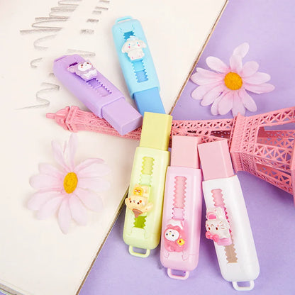 Cute Cartoon Push-pull Pencil Eraser Creative Retractable Pupil Writing Error Correction Erasers Students Stationery Supplies