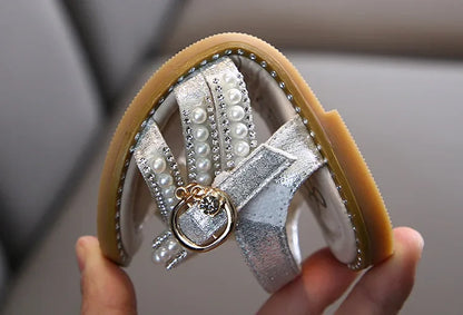 Summer Children's Sandals Korean Style Open-toe Kids Girls Causal Rhinestone Pearl Flats Sandals Fashion Princess Dress Shoes