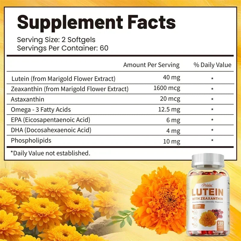 Lutein & Zeaxanthin Capsules - Supports Eye Health, Relieves Eye Fatigue, Promotes Overall Vision Health, Eye Antioxidant