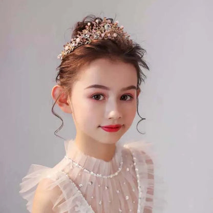 Ancient Vintage Pink Floral Crown Elegant Shiny Crown Hair Accessory Headwear Alloy Princess Rhinestone Tiara Photography Props