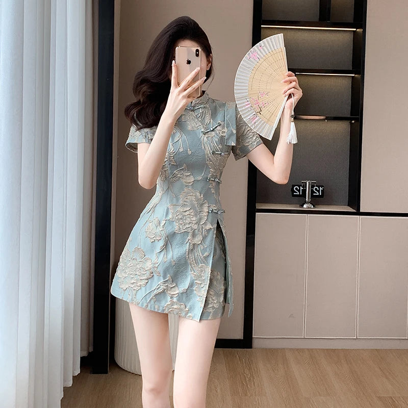 Faionable  Outfit Stand Collar Side Button Mid-Length irt orts Two-Piece Set New 2025 Versatile Nylon Material