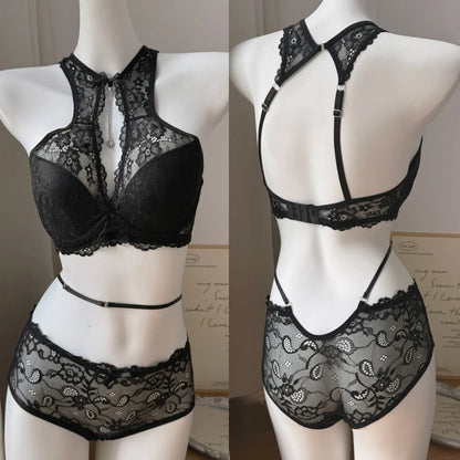 Elegant French Maid Style Lingerie Pure Desire Lace Plunge Bra Set Magic Lift Push Up Outward Expansion Gathering MOYISU Sexy AB