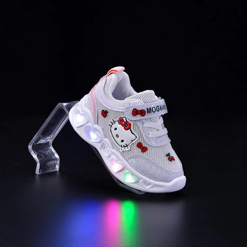 Sanrio LED Kids Shoes for Girls Cute Cartoon Hello Kitty Shoes Summer Girl Kawaii Shoes Soft Bottom Sneakers Casual Shoes