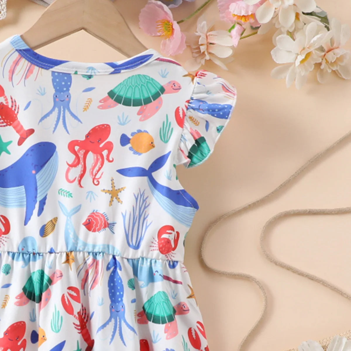 Summer Cute Girl Dresses Cartoon Pattern Flying Sleeve Kids Girls Party Dresses 2 To 8 Years Kids Casual Clothes