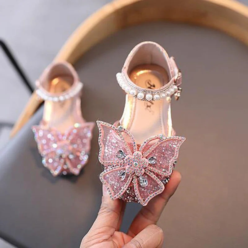 Summer Girls Sandals Fashion Sequins Rhinestone Bow Girls Princess Shoes Baby Girl Shoes Flat Heel Sandals Size 21-35 (Available)