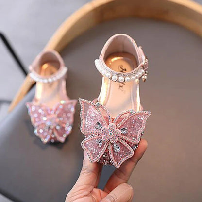 Summer Girls Sandals Fashion Sequins Rhinestone Bow Girls Princess Shoes Baby Girl Shoes Flat Heel Sandals Size 21-35 (Available)