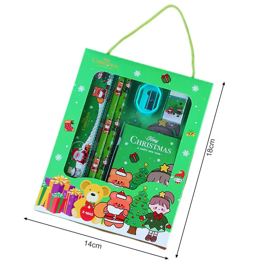 6Pcs/set Christmas Stationery Set Xmas Pattern Pencil Sharpener Erasers Children Pencils Gift Kawaii School Stationery Supplies
