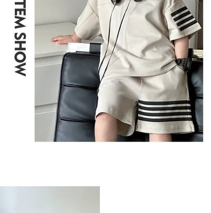 Kids Sportswear 2 Piece Set Korean Style Short Sleeve and Shorts Outfit for Boys and Girls