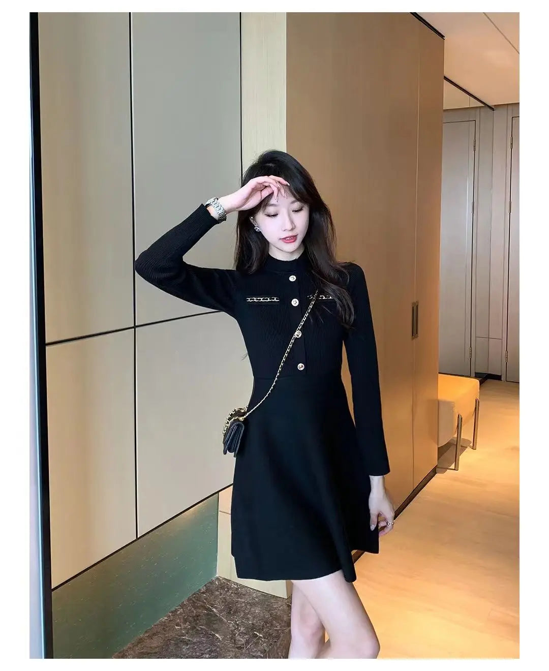 Fashionable Knitted Dress for Women's Spring Clothes Style Waist-hugging Temperament Elegant and Casual Versatile Dress Inside