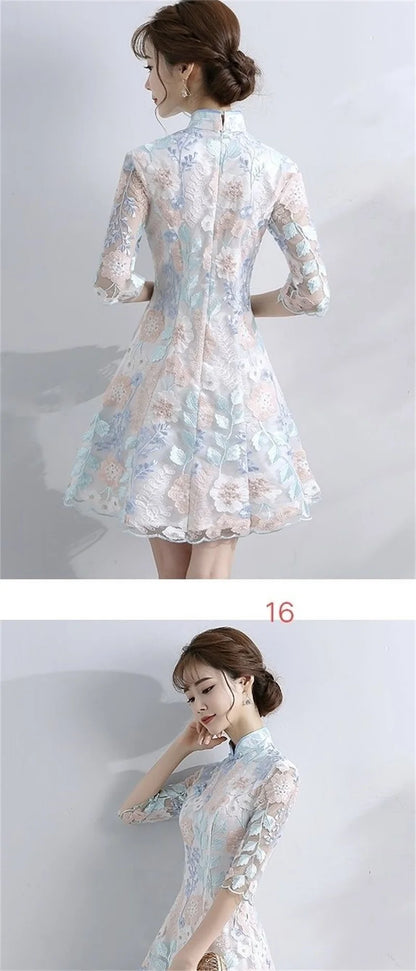 Spring Autumn Female Cheongsam Style Long Dresses Women Half Sleeve Lmproved Maxi Dress 2025 Ladies Fashion Solid Color Vestidos