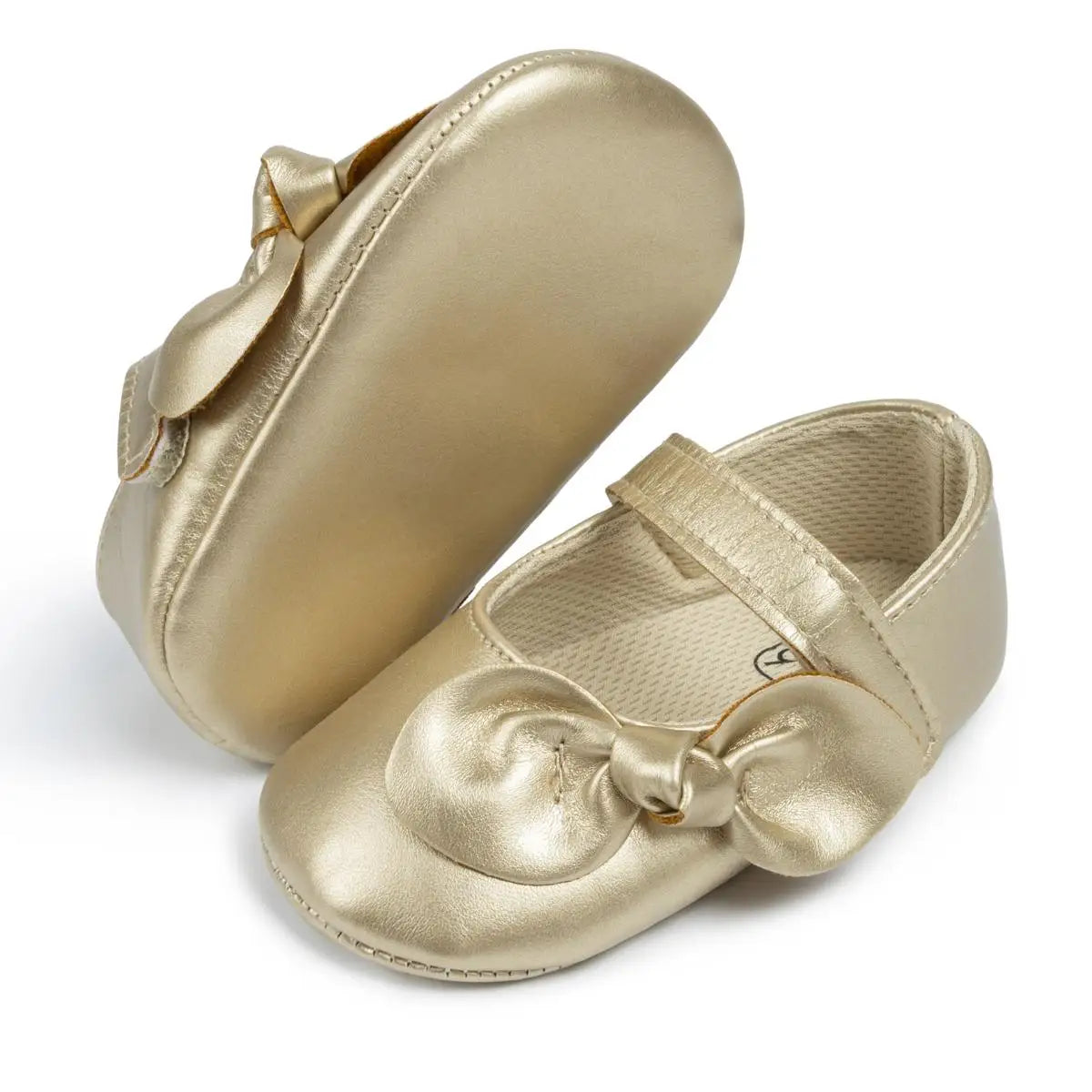 Gold Tie Cute Bow Flower Baby Princess Shoes Wedding Birthday Party Non-Slip Soft Sole Baby Toddler Shoes