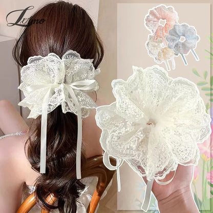 Lace Scrunchies for Women Elastic Hair Bands Ponytail Holders Tie Solid Color Hair Hoop Scrunchy Rubber Bands Women Hair Ring
