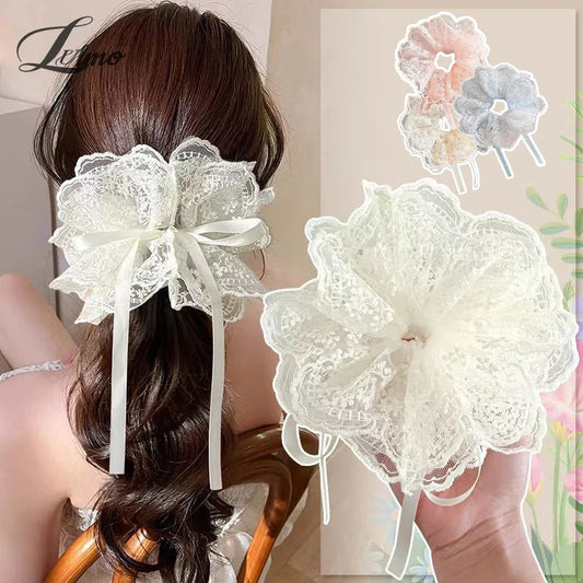 Lace Scrunchies for Women Elastic Hair Bands Ponytail Holders Tie Solid Color Hair Hoop Scrunchy Rubber Bands Women Hair Ring