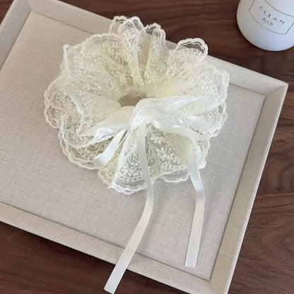 Lace Scrunchies for Women Elastic Hair Bands Ponytail Holders Tie Solid Color Hair Hoop Scrunchy Rubber Bands Women Hair Ring