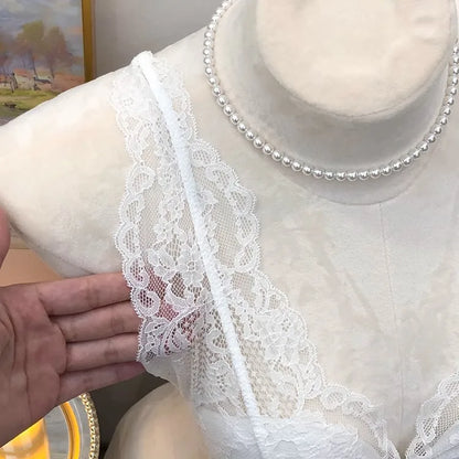 French Lace Lingerie Gathered No Steel Ring Bra Deep V Neck Sexy Wire Free Bras Underwear Tank Tops Padded Camisole Vest