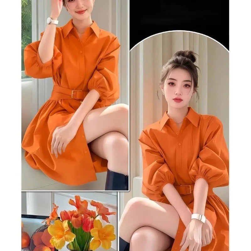 New Spring Summer Women's Dress Clothes Fashion Elegant Temperament Waist Causal All-Match Pullover Dress Ladies Vestidos
