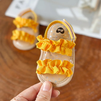 Baby Girls Sandals Ruffle Bowknot Premium Soft Sole Anti-Slip Open Toe Breathable Summer Outdoor First Walker Shoes Baby Sandals