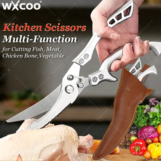 Stainless Steel Kitchen Scissors MultiFunction Chicken Bone Scissors for Cutting Fish Meat Vegetables Effort-Saving BBQ Scissors