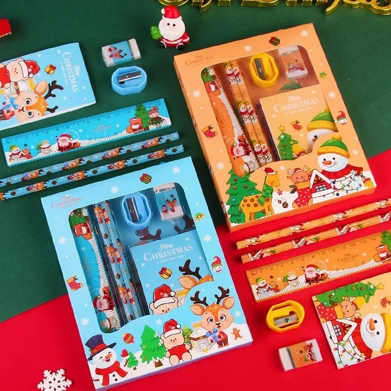 Pencil Stationery Set GIfted By Santa Claus Children Student Office Supplies Kawaii Kids Prize Birthday Christmas New Year