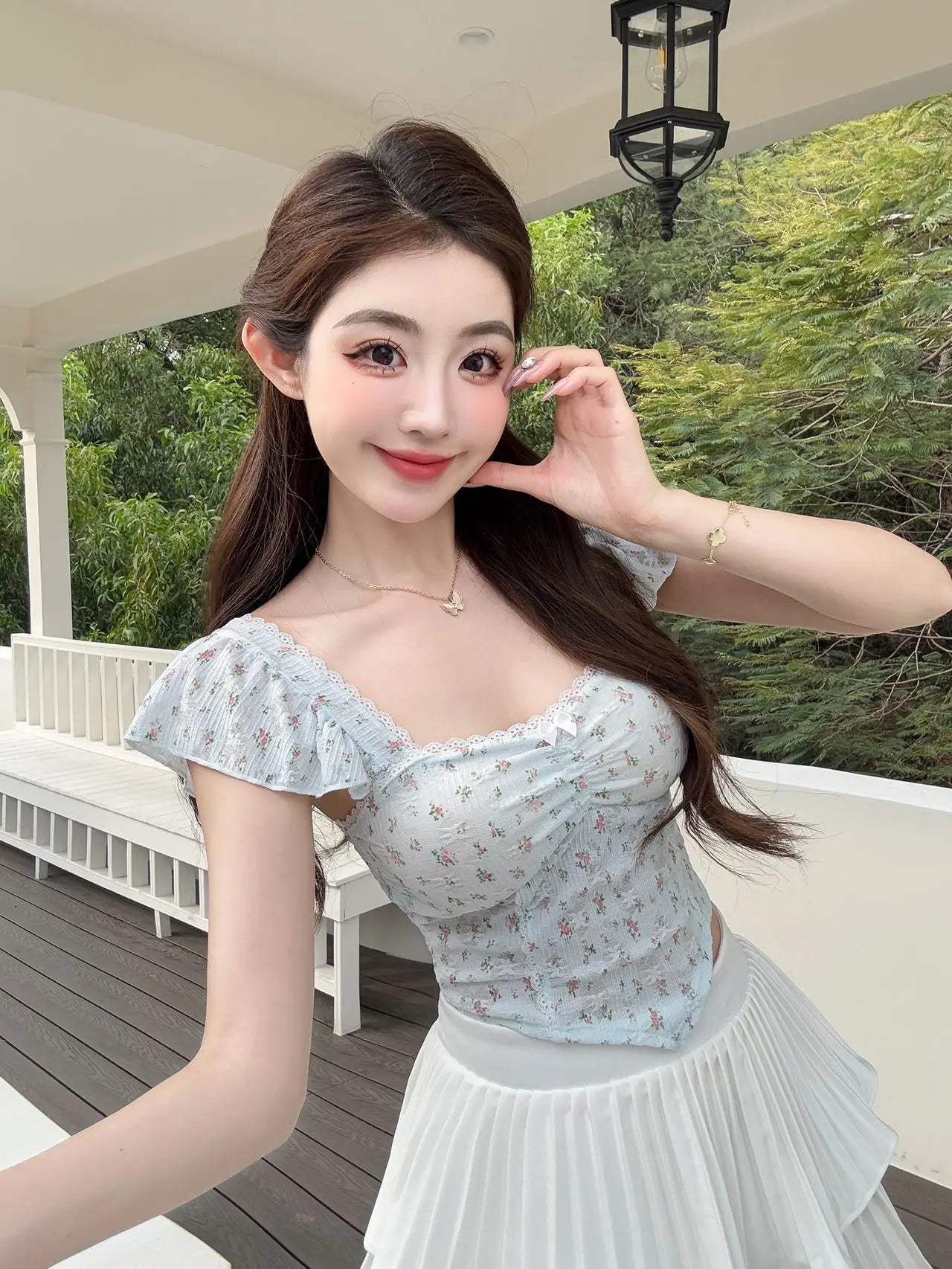 Summer New Pure Desire Sweet Floral Print off oulder Crop Top Slimming  with Chest Pad Versatile Women's Vest