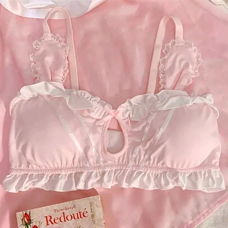 Japanese Lolita Underwear Women's Small Chest Gathering Without Underwire Sexy Bra Soft Comfortable Thin Underpants Bra Set Gift