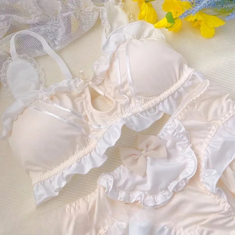 Japanese Lolita Underwear Women's Small Chest Gathering Without Underwire Sexy Bra Soft Comfortable Thin Underpants Bra Set Gift