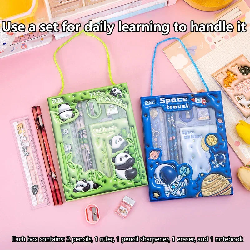 1 Set Cartoon Stationery Set Including Pencil Notebook Ruler Eraser Pencil Sharpener Student School Supplies Stationery Gifts