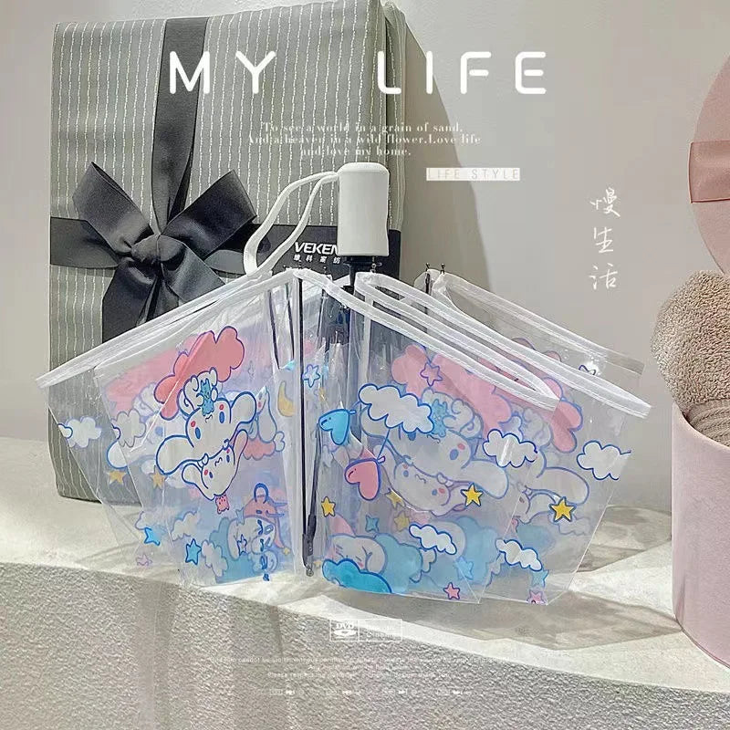 Sanrio Kuromi Folding Umbrella Cinnamoroll Printed Windproof Kawaii Mini Storage Girl Gift Rainy Outing Portable Lightweight Y2K