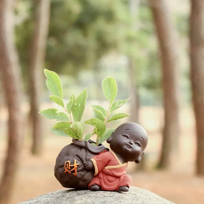 Fortune Lucky Cute The Little Monk Purple Clay Tea Pet Home Decor Mini Water Planting Flower Vase