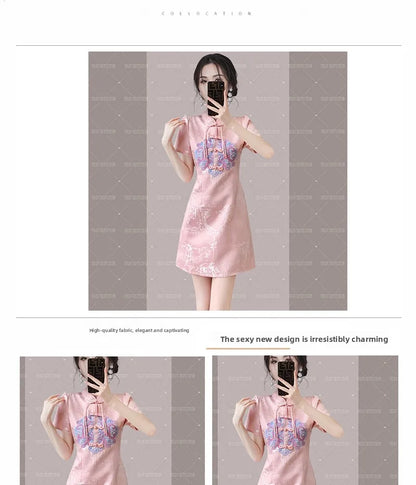 Young Women's Sle  Dr Slimming Waist Design Summer 2024 Faionable Traditional Chinese Costume round Collar ...