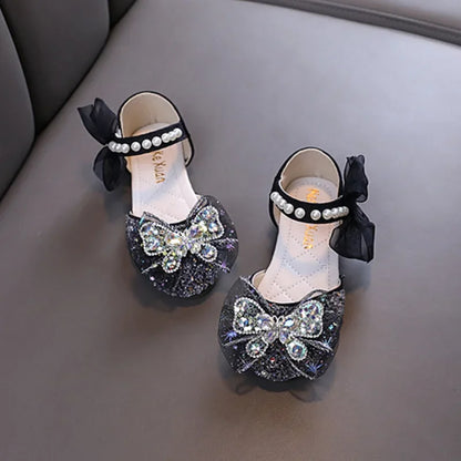 Luxury Girl Shoes Sweet Children's Causal Leather Shoes Fashion Bowtie Kids Versatile Princess Wedding Party Sandals Hook Loop
