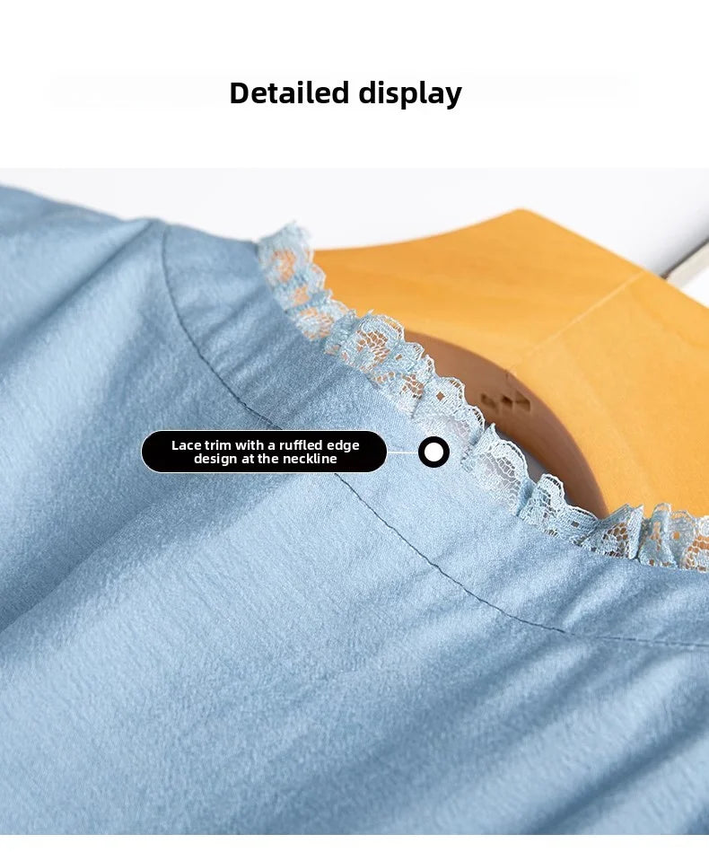 Elegant French Style V-Neck High End Blue Long Sleeve Blouse 2025 Fall New Belt Lace-up Fashion Slim Cinched Waist Tops Shirts