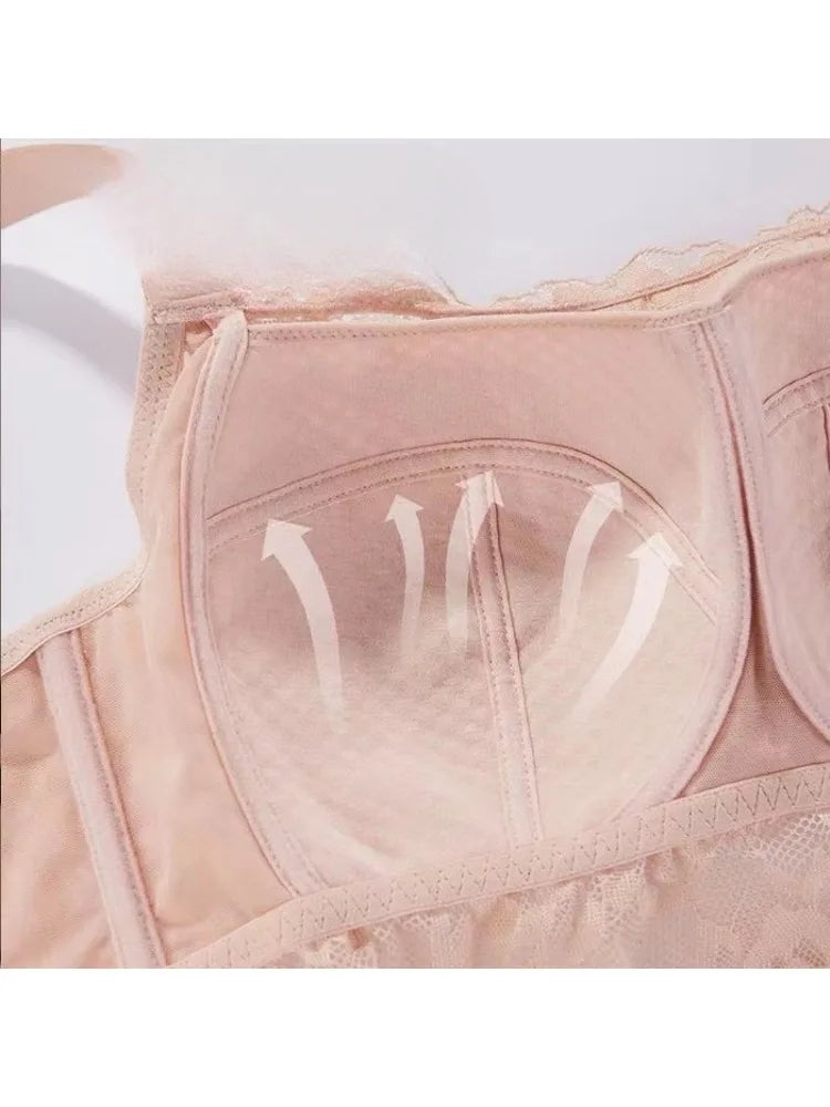 YUQI Lace Minimizer Bra - Big Bust Full Cup | Summer Thin Anti-Slip Beauty Back Lingerie Sexy Comfort No Underwire  Full Cup