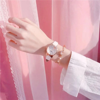 High Quality Quartz Clock Watch Bracelet Set Leather Watchband Casual Quartz Watch Cute Cat Ear Bracelet