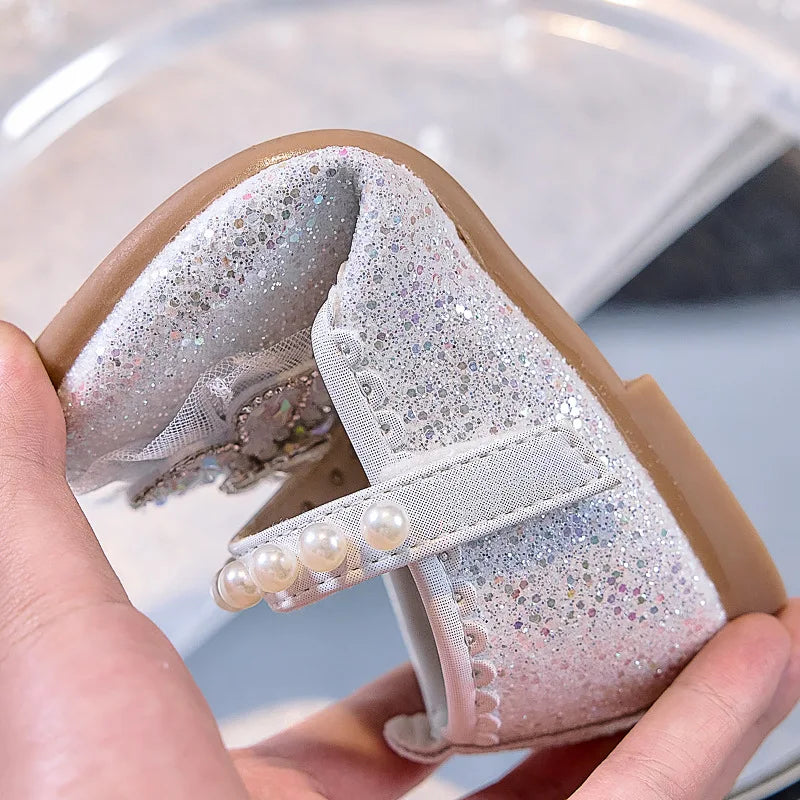 Bowtie Kids Leather Shoe Fashion Causal Sequins Children Causal Wedding Flat Shoes Autumn Girl Princess Shoes