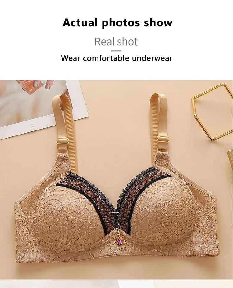 Women Bra Adjustable Lace Underwear Brassiere V-neck Non Steel Ring Anti Sagging Soft Comfortable Sexy Lingerie Intimate