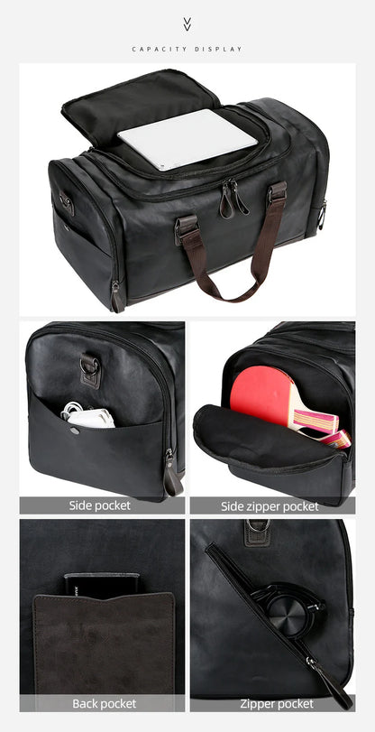 PU Leather Travel Duffel Bag Luggage Weekender Overnight Tote for Men Women Gym Sports Crossbody Carry on Waterproof  Handbags