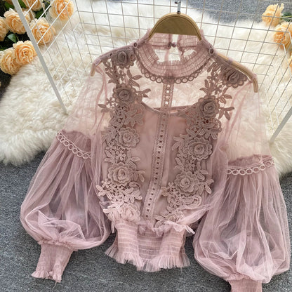 Lace Puff Long Sleeve Blouse Vintage Fashion Blouses Elegant Femme Blusas Korean Woman Tops Women Shirts Clothing Dropshipping