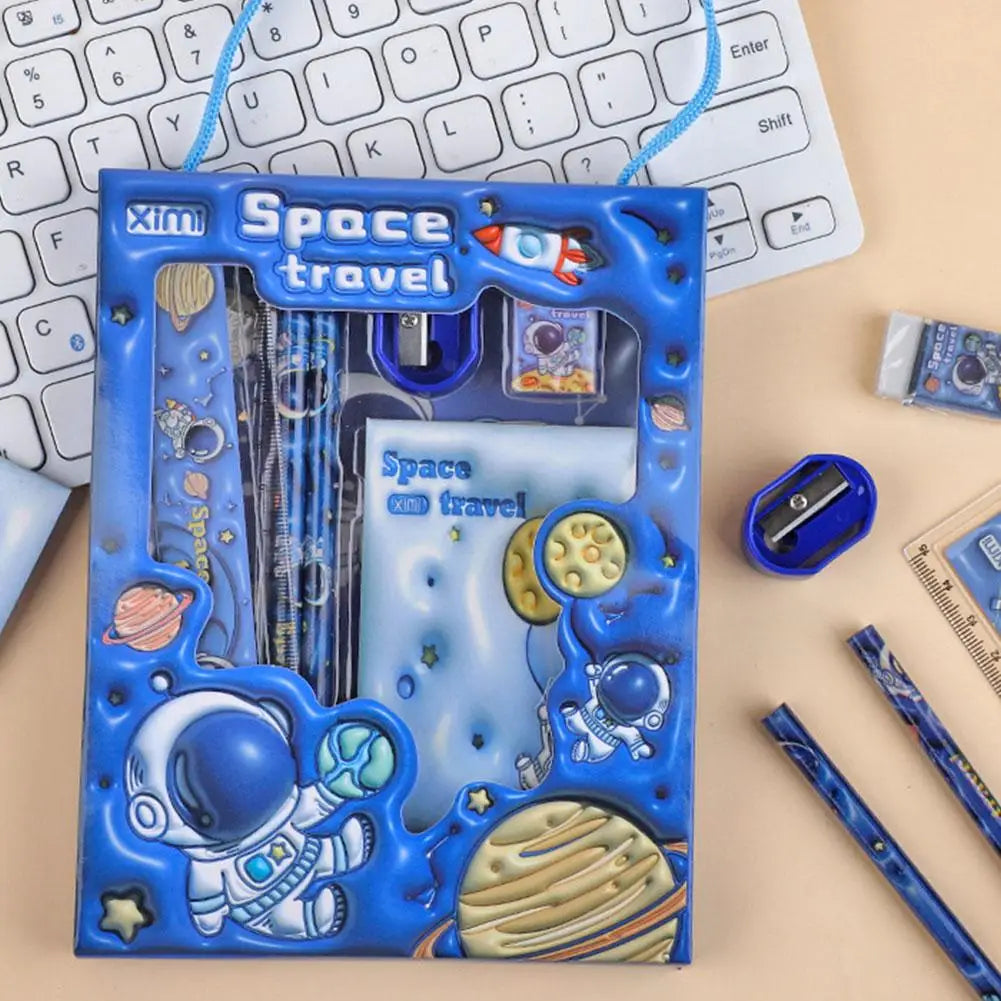 1 Set Cartoon Stationery Set Including Pencil Notebook Ruler Eraser Pencil Sharpener Student School Supplies Stationery Gifts