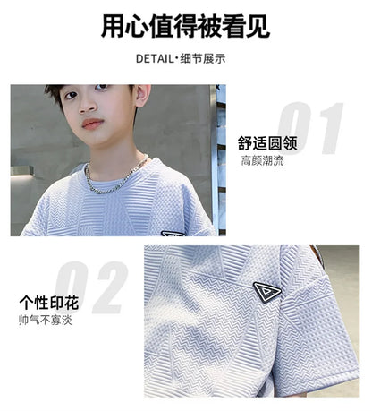 New Teenager Casual Outfits Children Trends Clothes Suits Kids Short Sleeves Tops+Baggy Pants 2Pcs