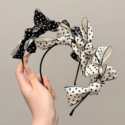 Korean Style Polka Dot Bow Headband – Double-Sided Hair Hoop, Elegant & Cute Hair Accessory for Women