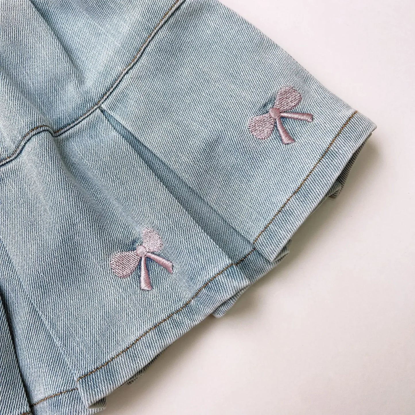 Children's Clothing Sets Cartoon Embroidered Lapel Sleeveless Top + Bow Embroidered Denim Skirt 2pcs Baby Girl Outfit Set