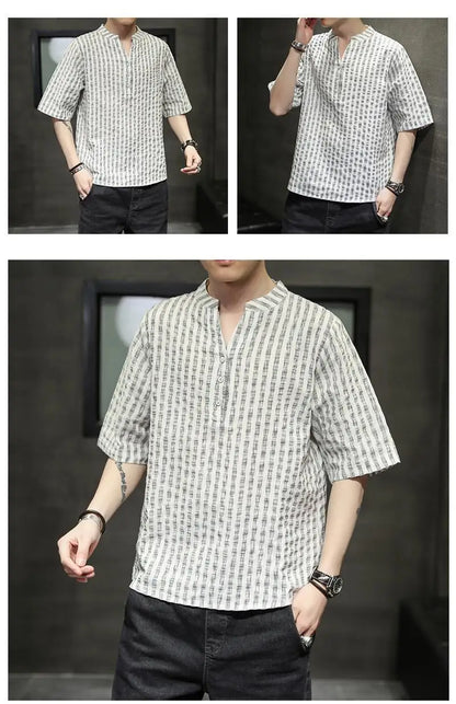 Men's Light Blue Denim Shirt Oversized Short Sleeve Button-Down Casual Top(Available)